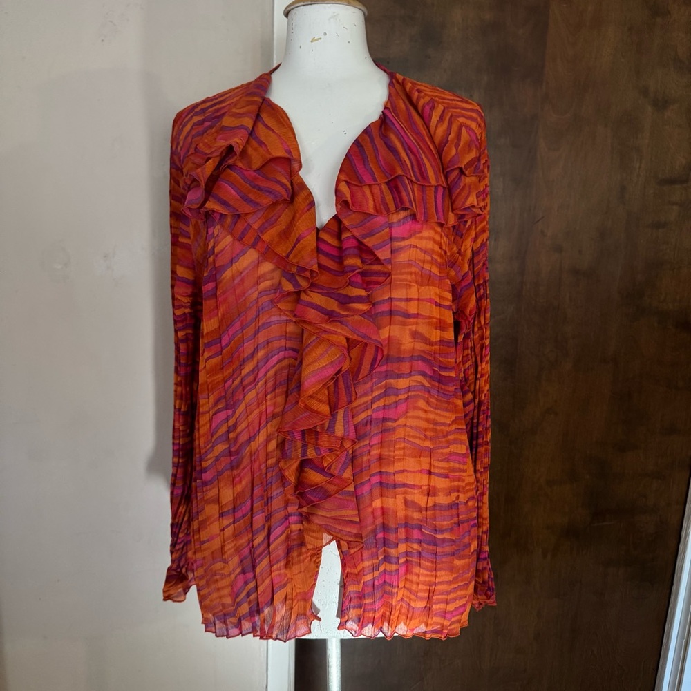 M by Milano Women's Ruffled Swirl Blouse - Orange and Pink